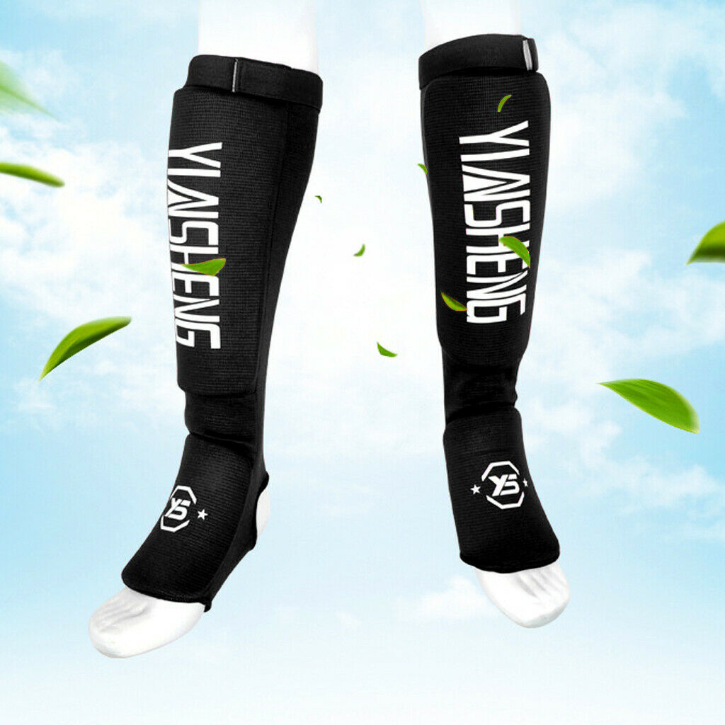 1 Pair Elastic Shin & Instep Padded Guards Martial Arts Shin Guards Black-M