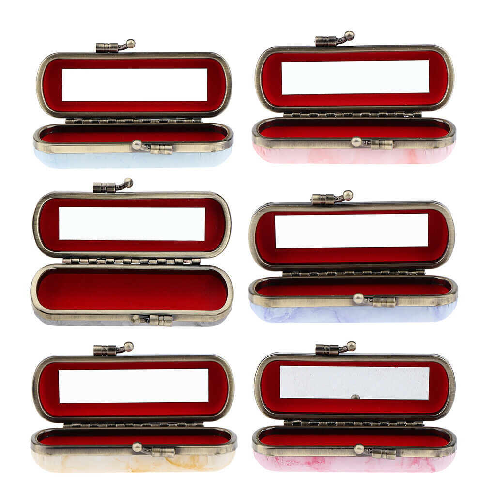 Makeup Holder Lipstick Case Storage Box with Mirror for Purse Pink