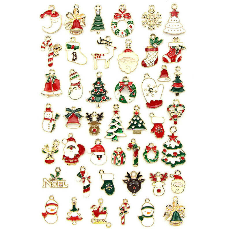 45Pcs Metal Christmas Mix Enamel Charms Pendant DIY Xmas Jewelry Making Craf Rf