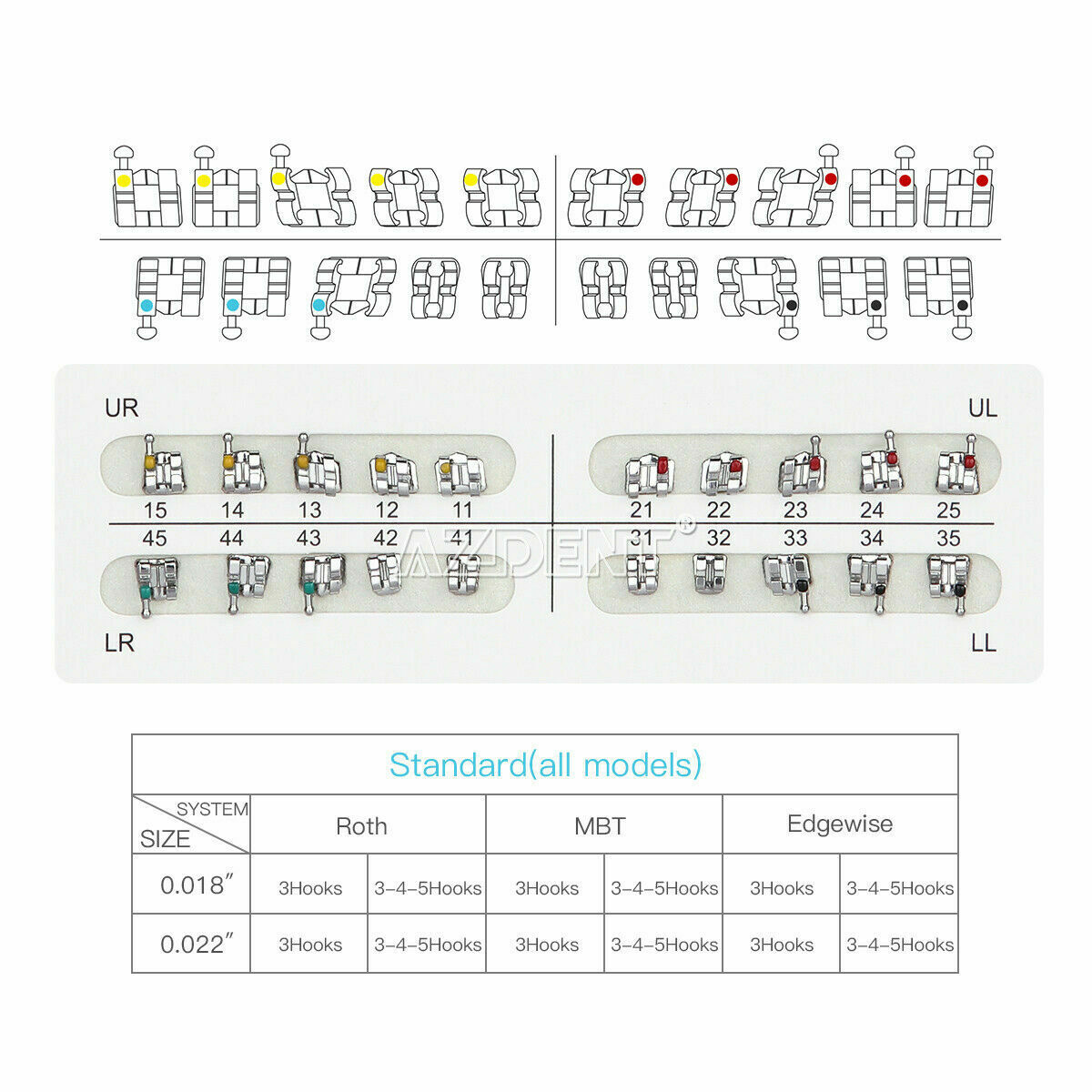 20 Pack Orthodontic Metal Bracket Dental Roth Slot.018 Standard Hooks 345 AZDENT