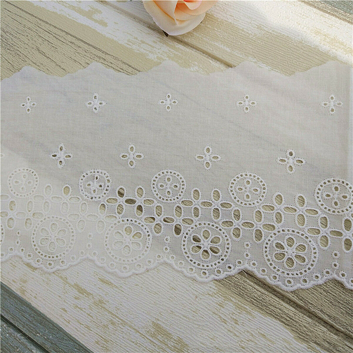 3 Yards Cotton Hollow Embroidered Lace Trim Clothes Dress DIY Sewing Fabric
