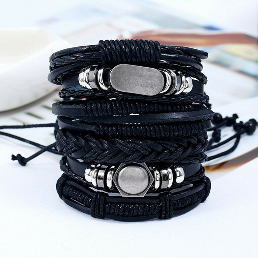 6pcs/set Braided Bracelet Handmade Leather Ethnic Tribal Multiple Bracelet