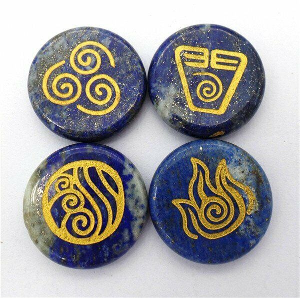 4Pcs 25x6mm Natural Blue Lapis Lazuli 7 Chakra Symbol Healing Reiki Stone HH7676