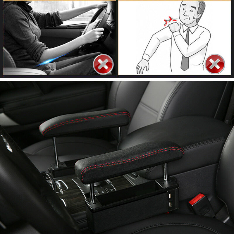 Universal Driver Seat Pocket Storage Armrest Box Organizer Holder USB PU Leather