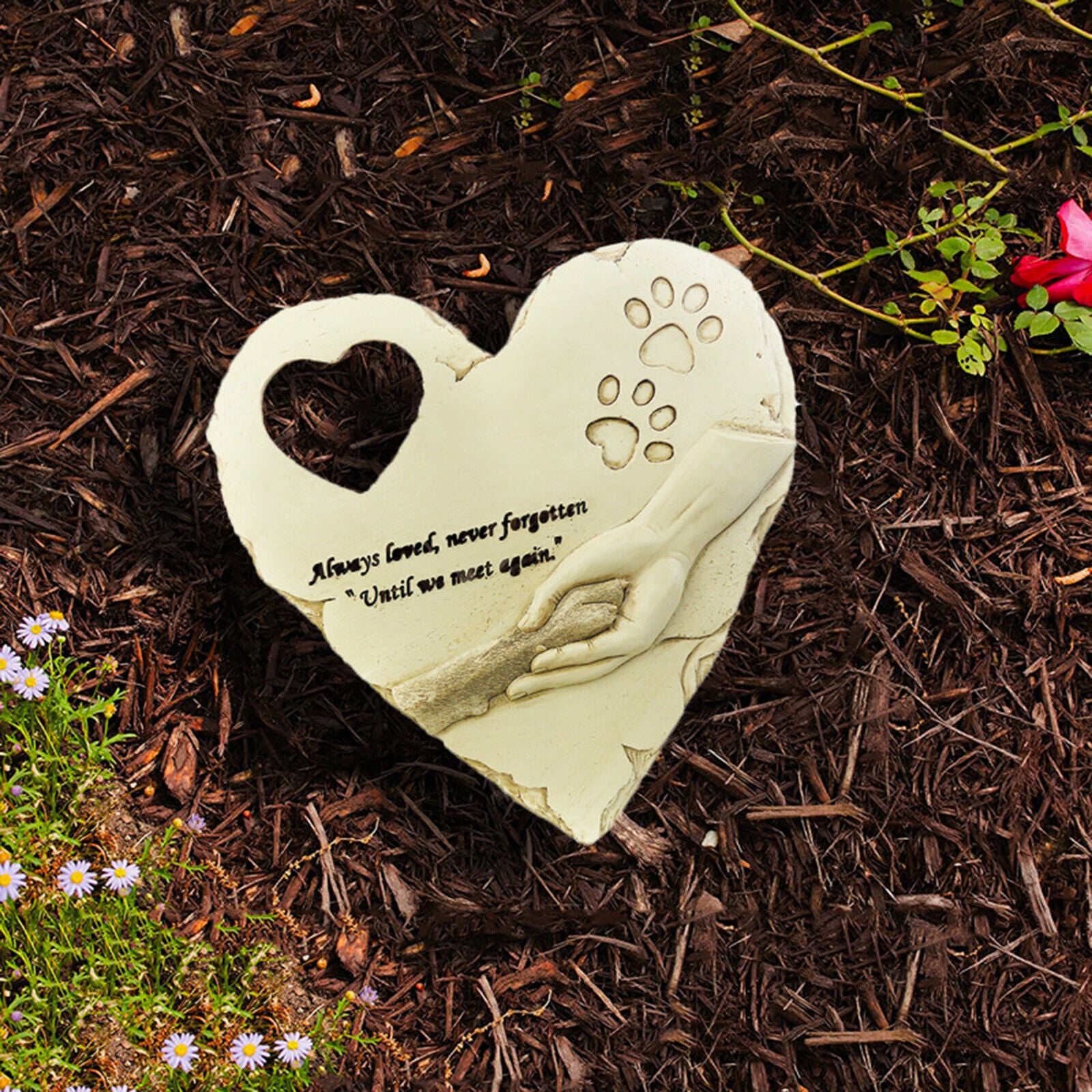 Pet Memorial Stone Paw Print Headstone Outdoor Garden Grave Marker Sympathy
