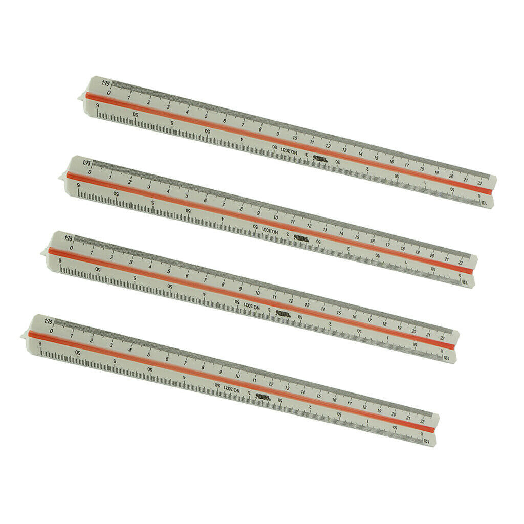 4X 12" Solid Plastic Triangular Triangle Metric Scale Measure Ruler 3 Sides
