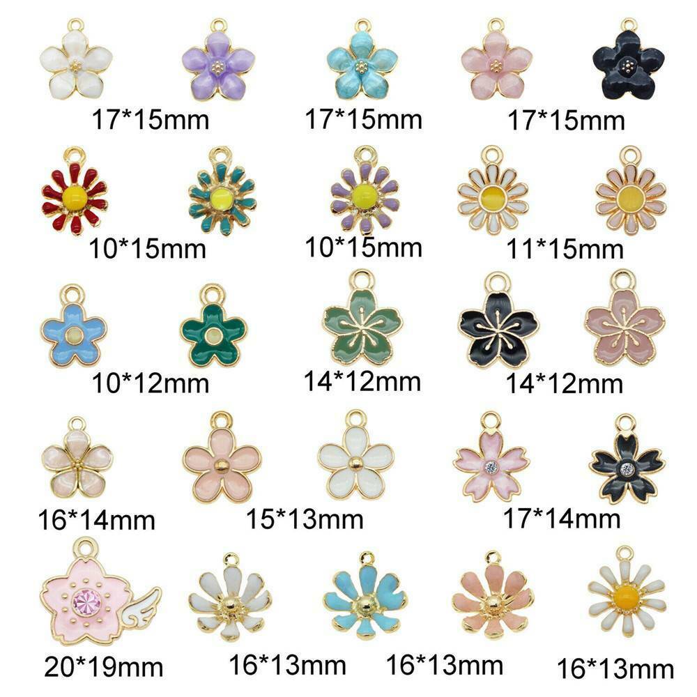 40Pcs Assorted Enamel Daisy Flower Alloy Pendant Charm Jewelry DIY Accessory AU