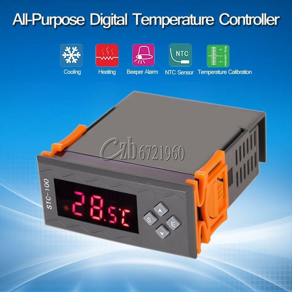 STC-100 12V LCD Temperature ℃&℉ Controller Thermostast With Alarm Sensor 2 Relay