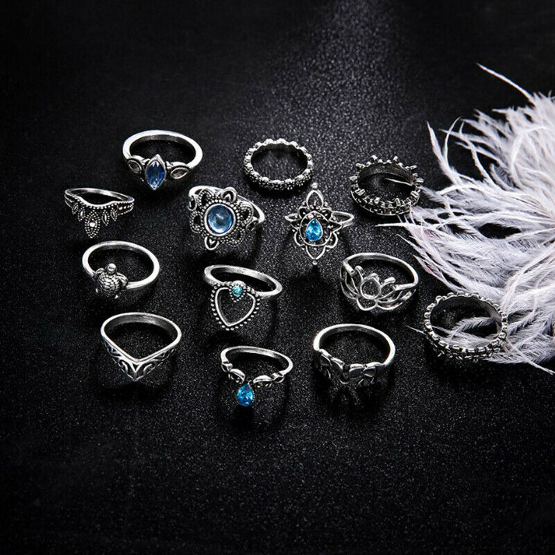 13 Piece Set Rings Fashion Retro Boho Dainty Bohemian Party Star gem Jewe.l8