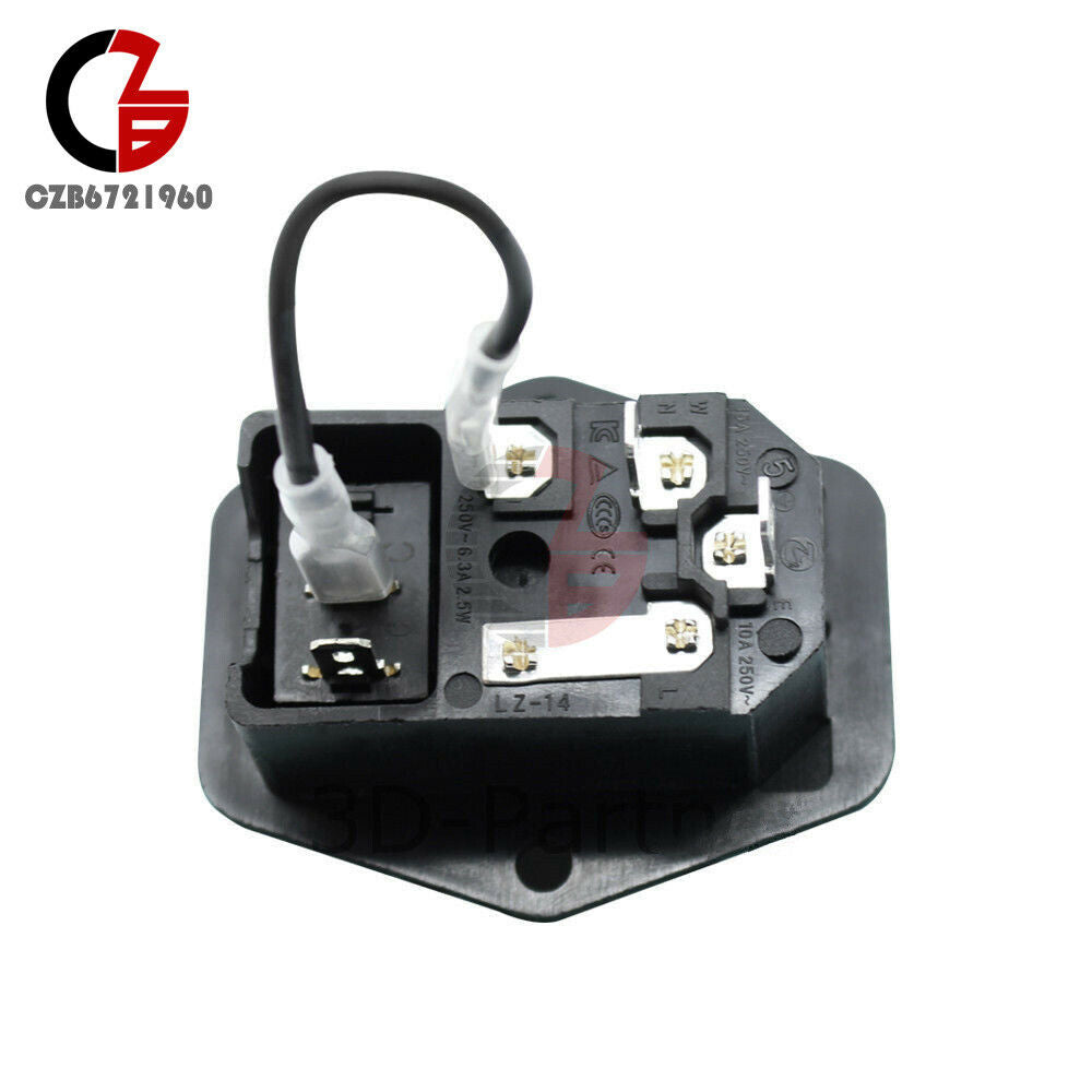 3 in 1 IEC320 AC Inlet Male Plug Power Supply Socket With Fuse Switch 10A 250VAC