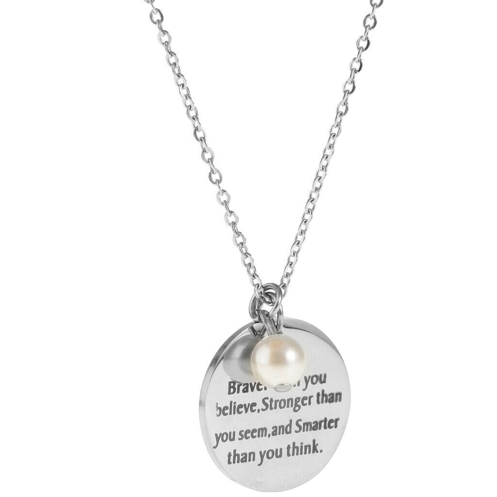 Stainless Steel Round Tag You Are Braver Encourage Necklace You Are Braver