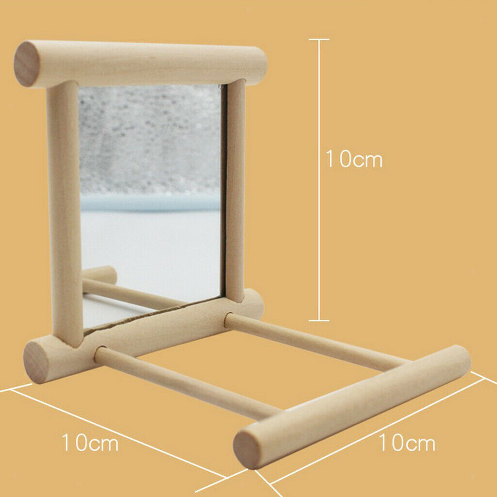 Bird Mirror Perch Stand Platform Wooden Bird Toys for Budgie Parakeet