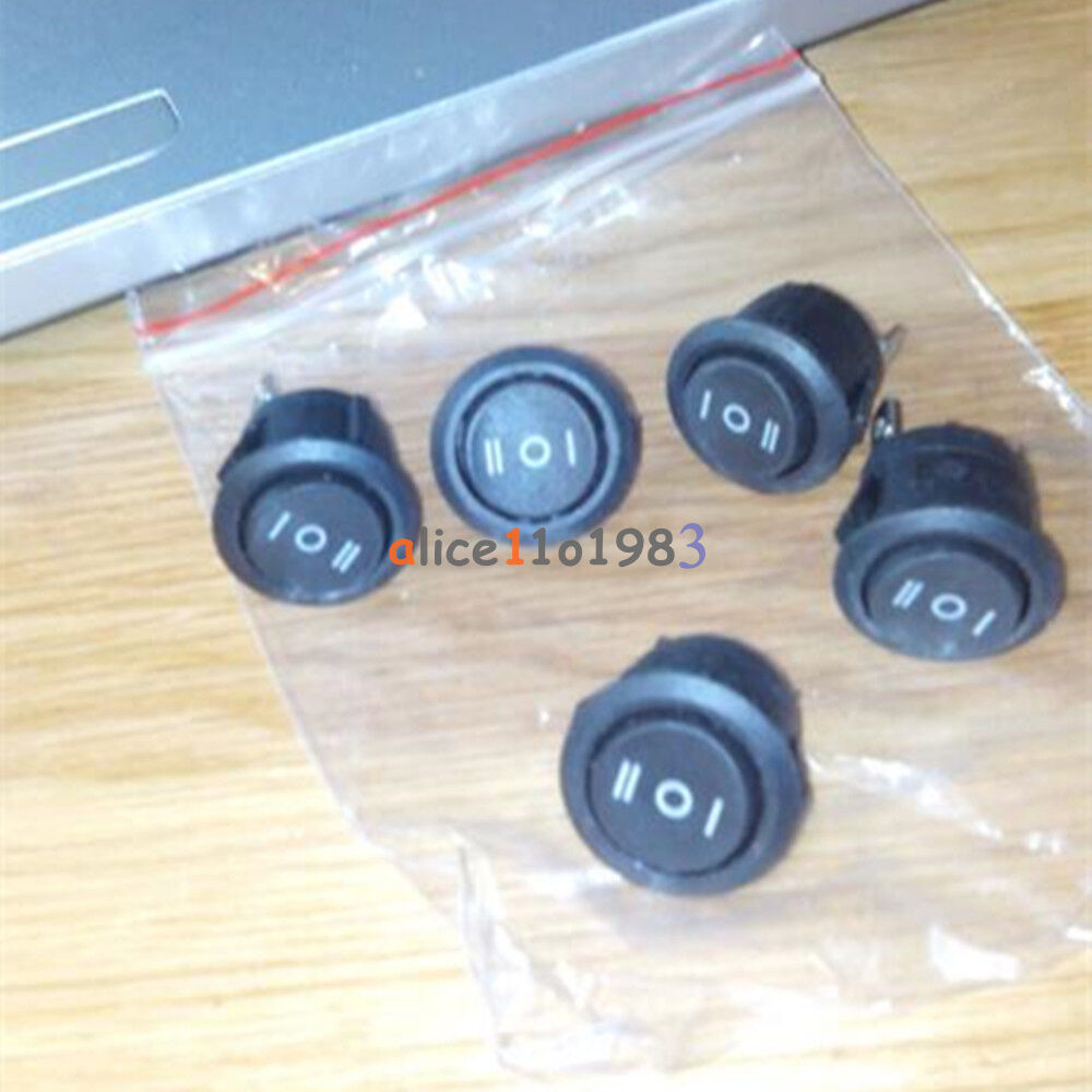 5PCS Mini Round Black 3 Pin SPDT ON-OFF-On Rocker Switch Snap-in For Car Boat