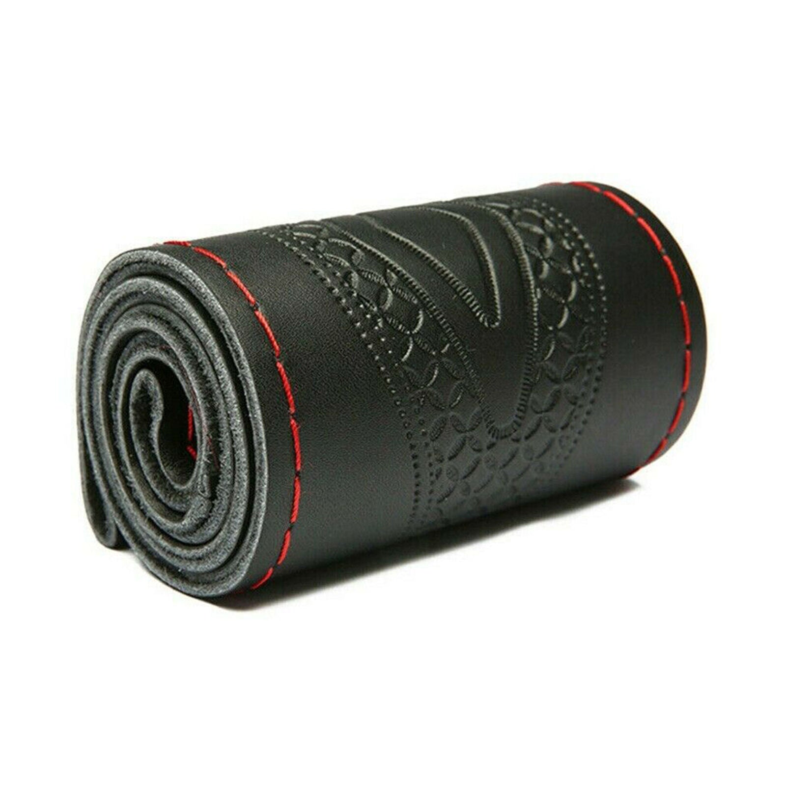 Leather DIY Car 37-38cm Steering Wheel Cover Auto SUV Black Red Universal