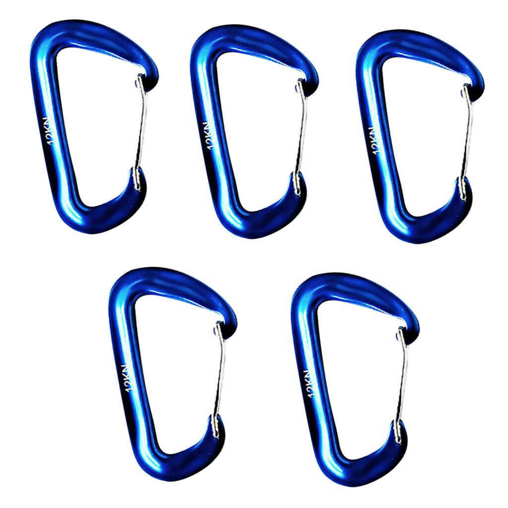 5 Pieces 12KN   Climbing Carabiner Clip Keychain Hammock Hook blue