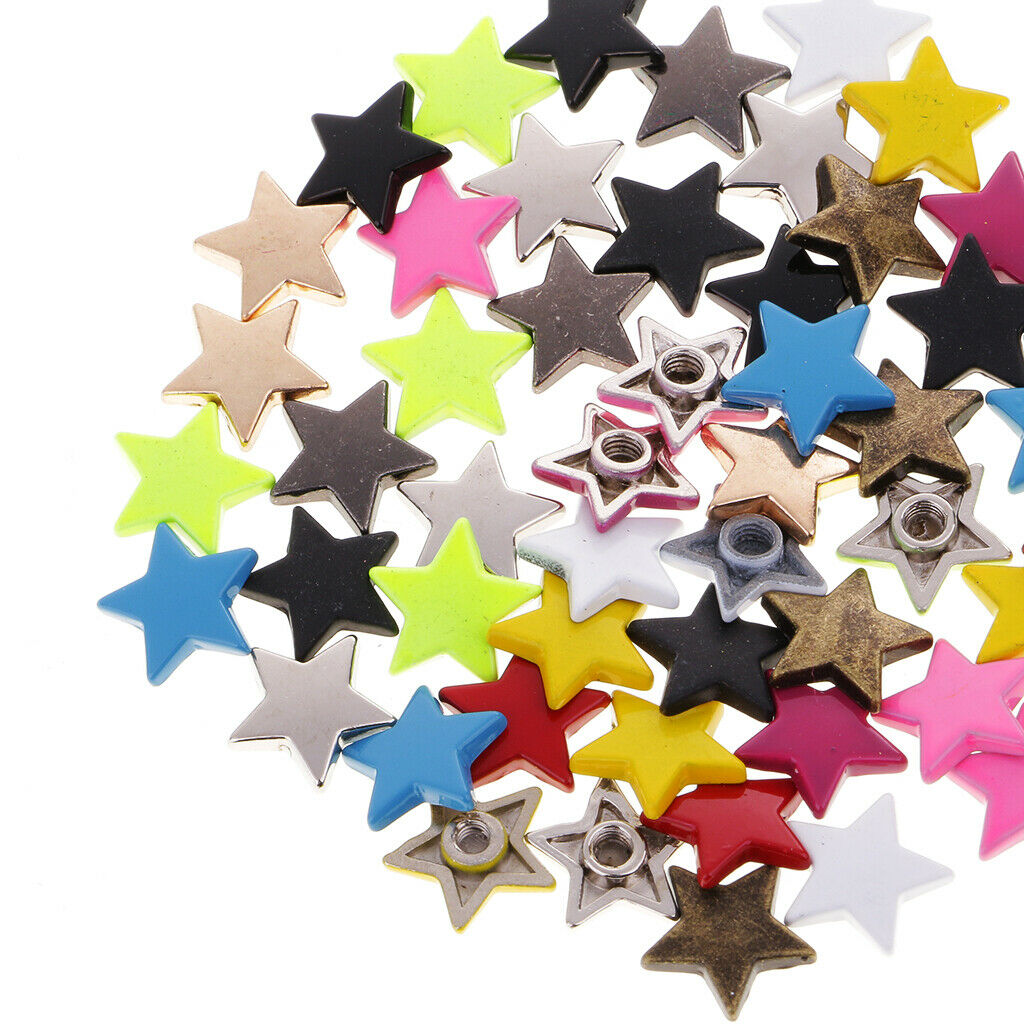 50 Sets Colorful Alloy Screw Studs Star Pentagram Leather Craft Rivets DIY