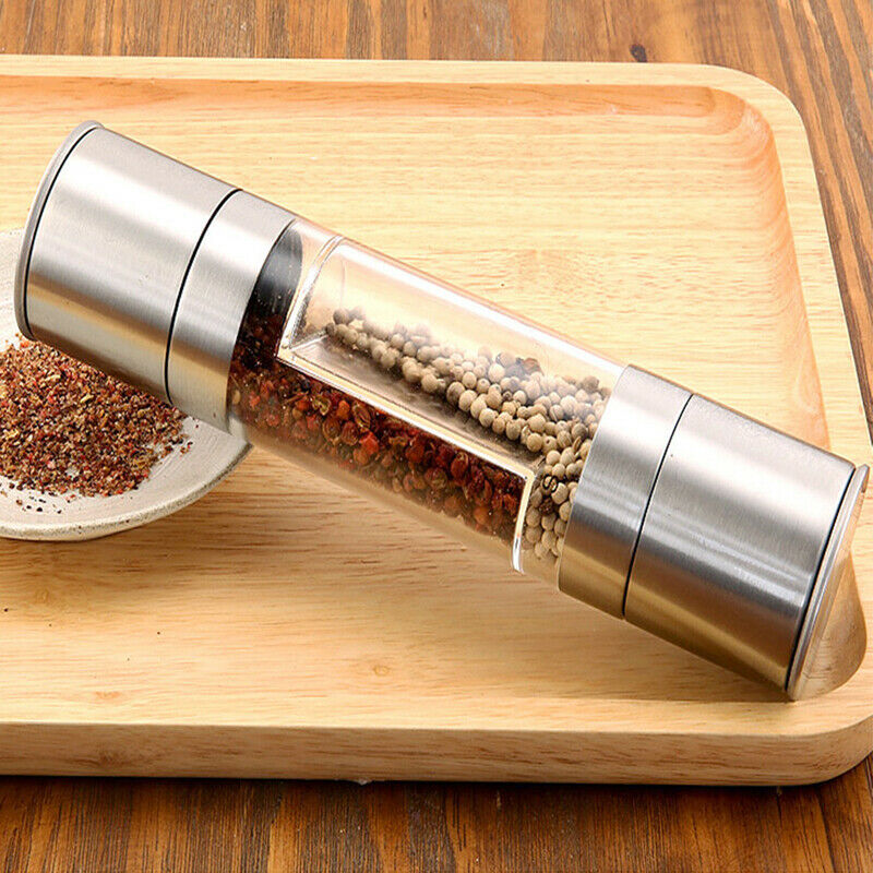 2 In 1 Stainless Steel Durable Salt Pepper Manual Mill Grinder Shaker Refilla DF