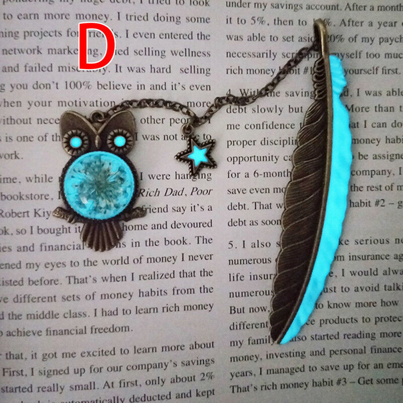 1X Luminous Night Owl Bookmark Labels Read Maker Feather Book Mark Stationery US