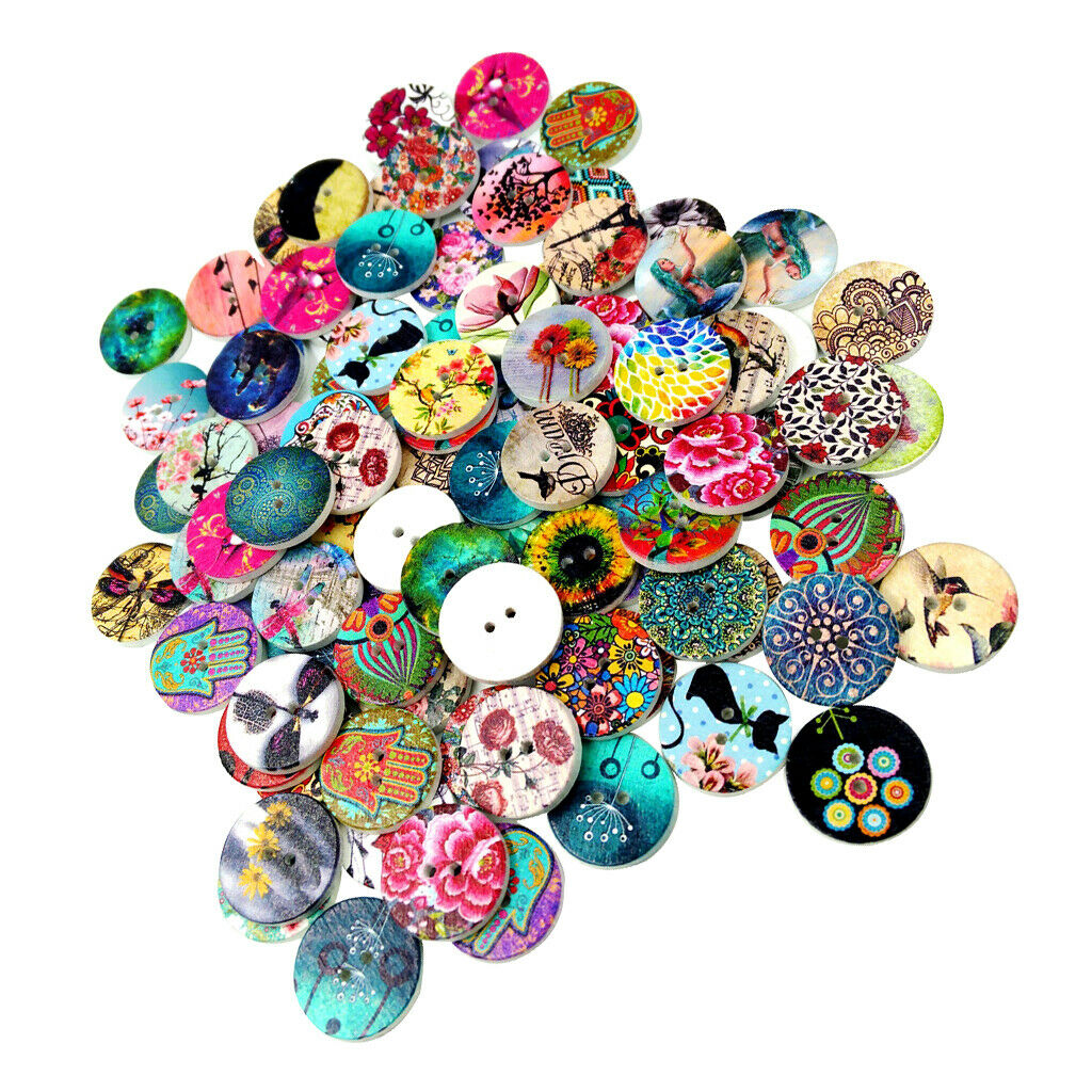 200pcs Mixed Wood Buttons 2 Holes Round Buttons for Garment Sewing Craft DIY