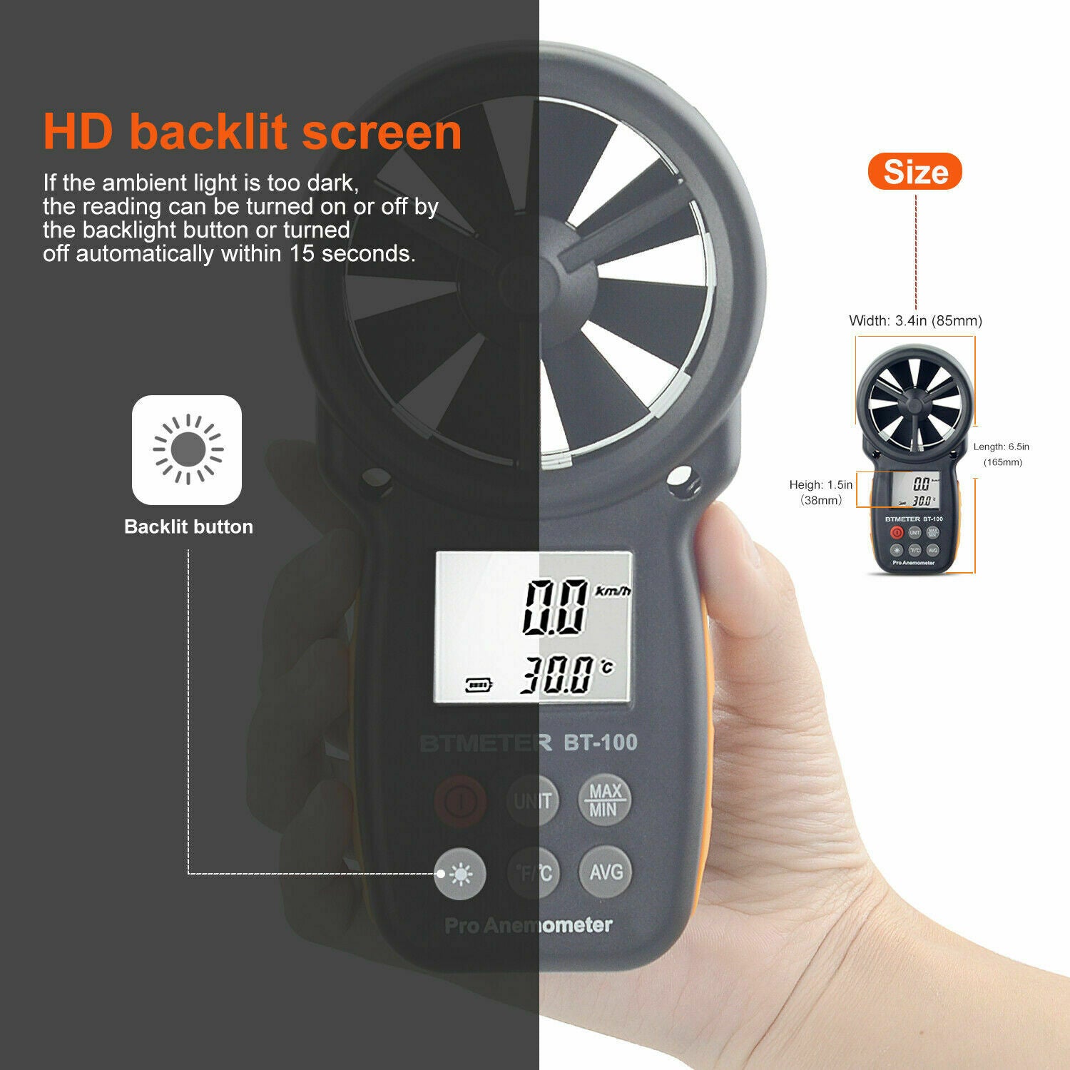 Lcd Handheld Anemometer Instrument Air Tester Digital Anemometer Thermometer