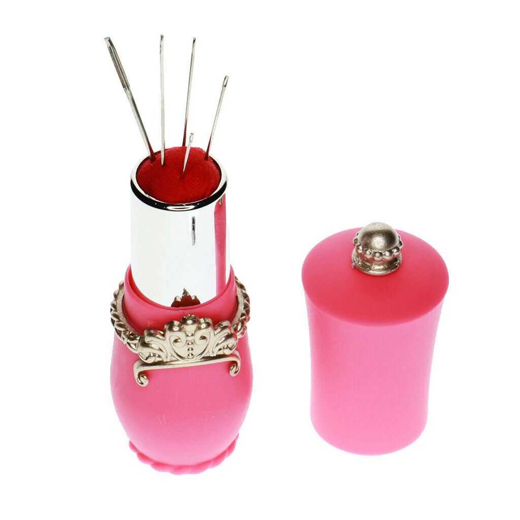 4x Lipstick Shape Needles Pillow Holder with 5pcs Sewing Needles