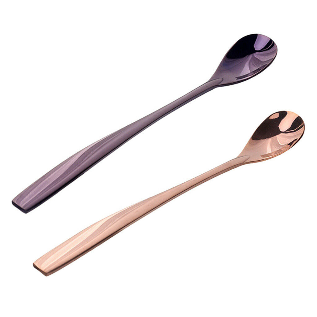 2Pcs Stainless Steel Long Handle Tea for Sundae Coffee w/ Smooth Surface
