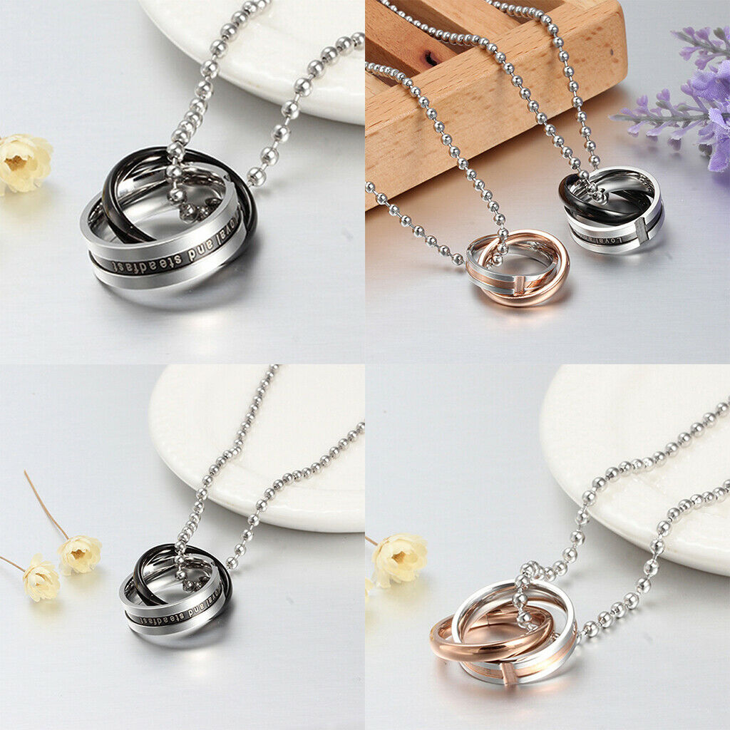 2 Pieces 316L Stainless Steel His Hers Double Ring Pendant Necklace Jewelry