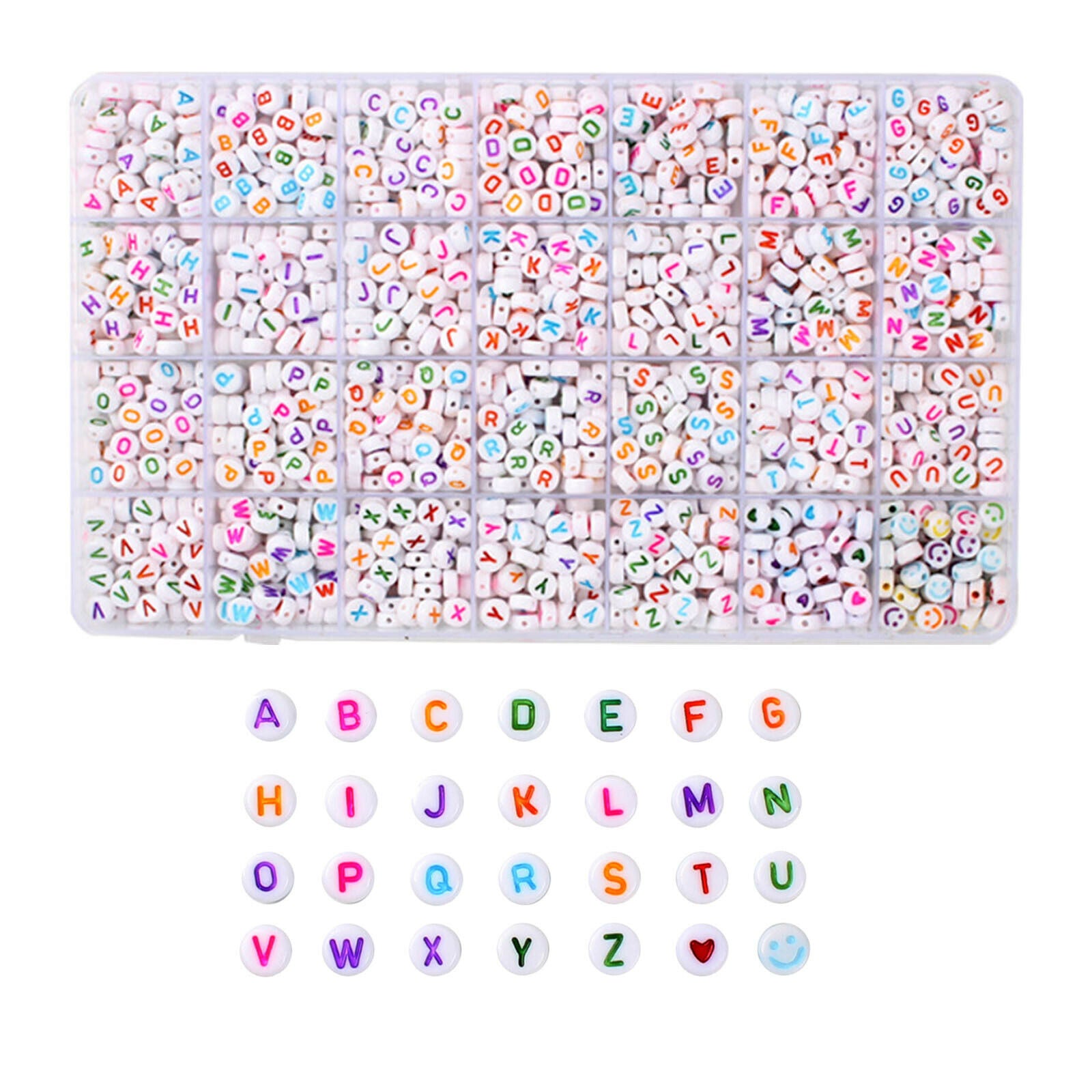 4x7mm White Round Alphabet Letter Beads Smile Pattern Spacer Beads DIY