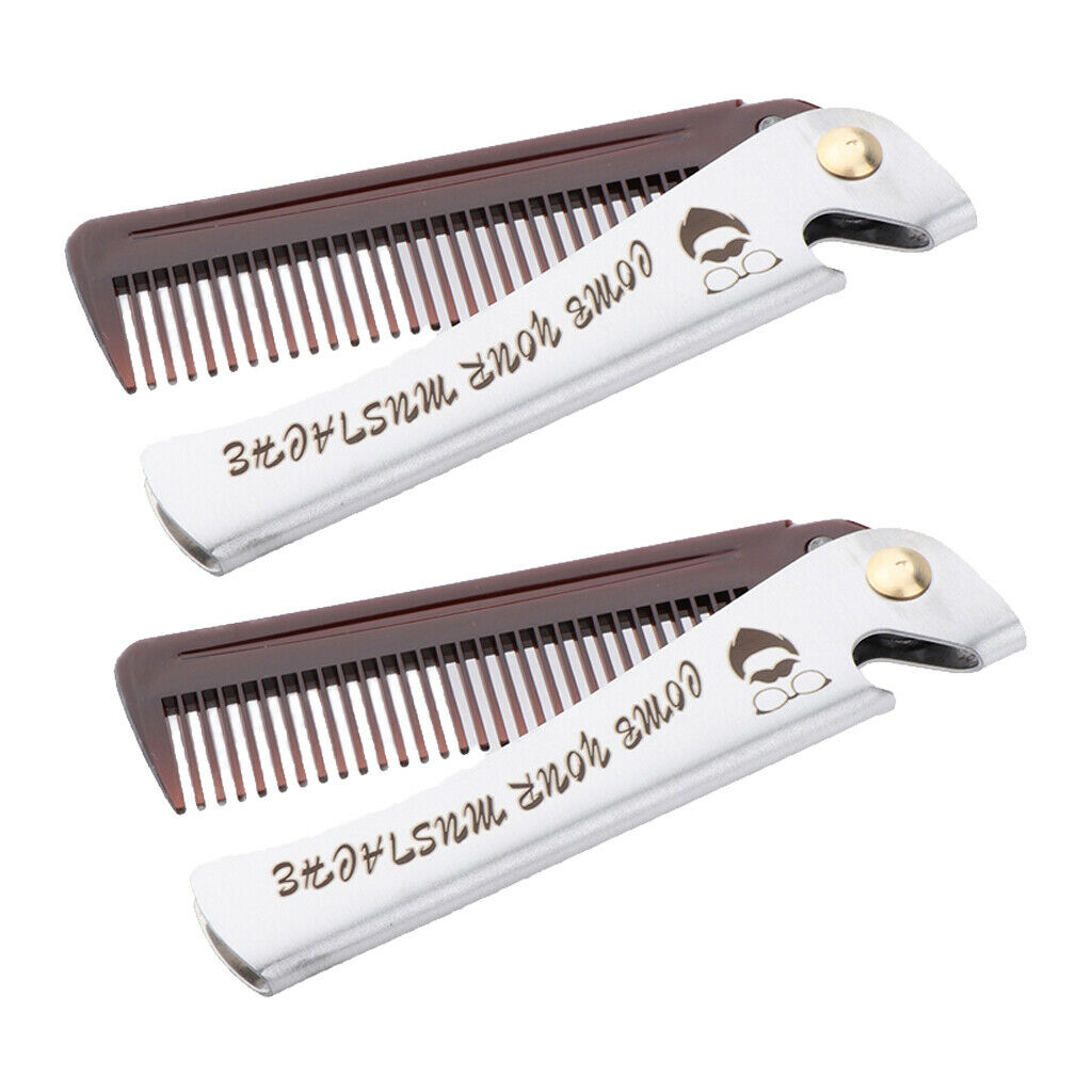 2 Pieces Fine Tooth Folding Brush Combs for Men Hair, Beard, and Mustache