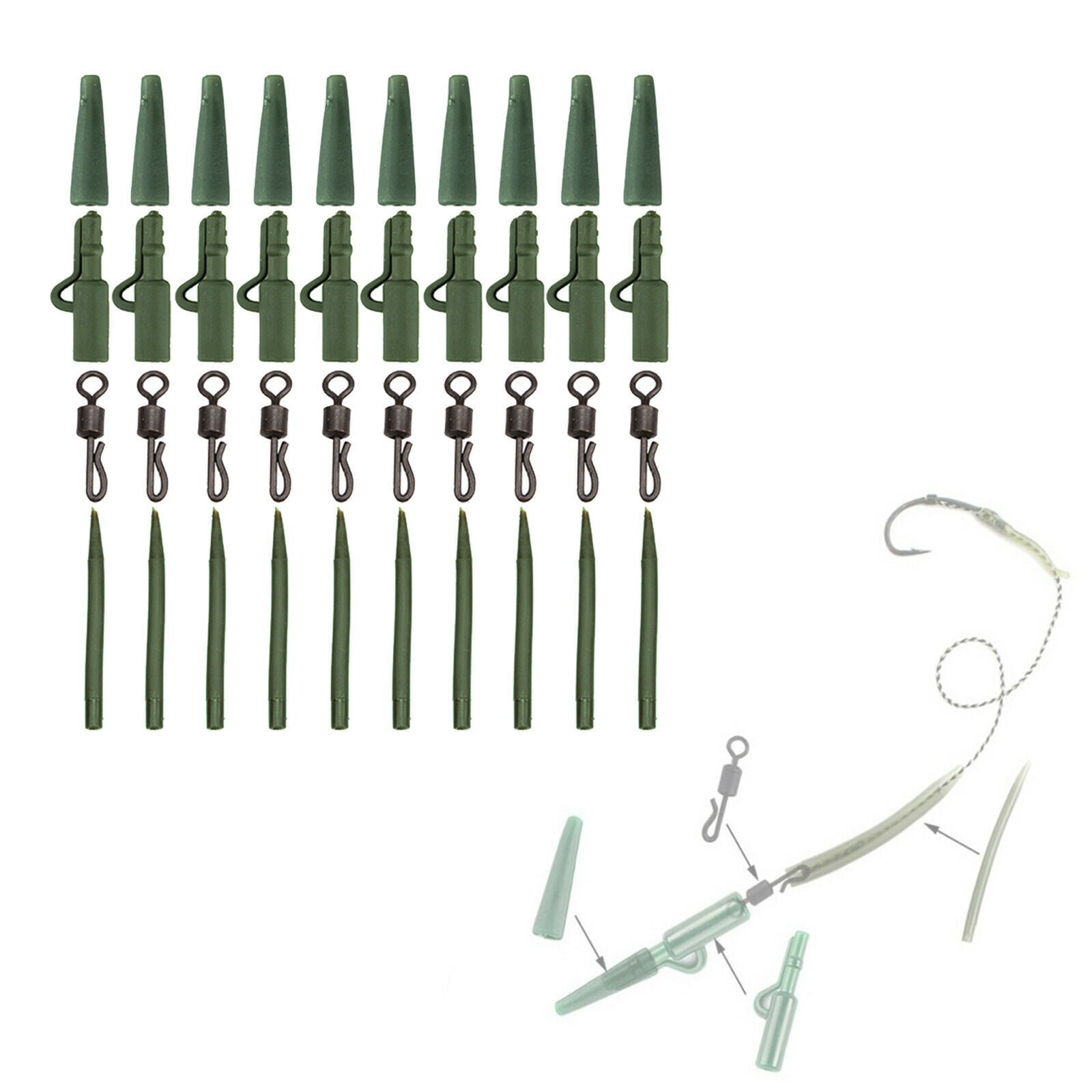 40pcs Carp Fishing Tackles Rolling Swivels Quick Release Rig Kits Equipment