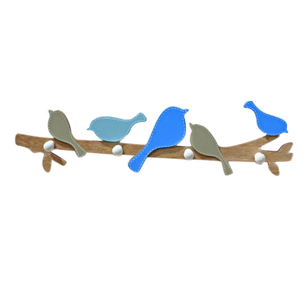 Wooden Bird Decorative Wall Mounted Multi-hooks Bedroom Bathroom Living Room