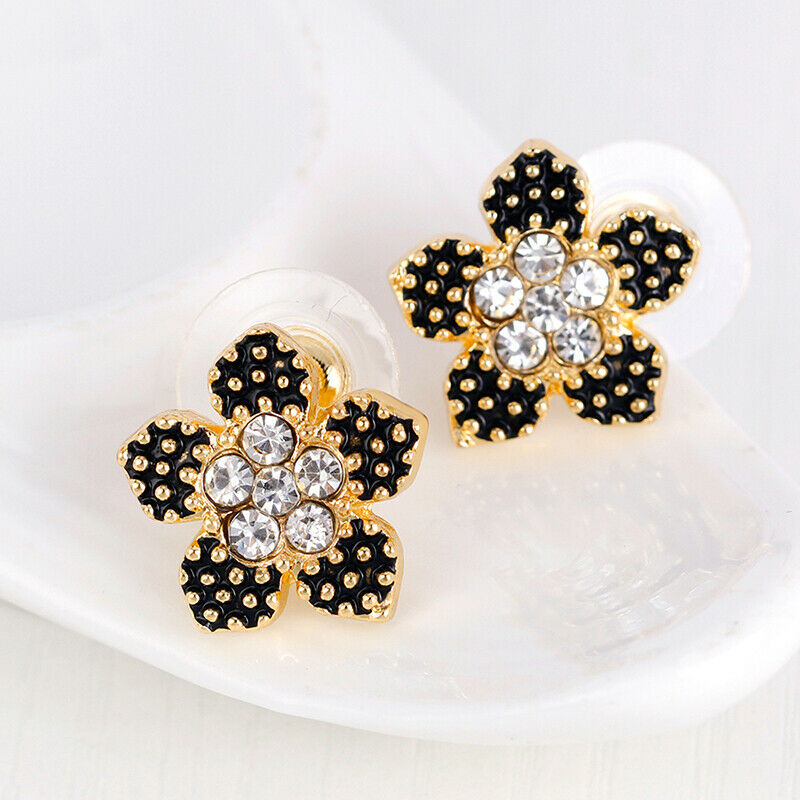 4PCS Black Peach Blossom Necklace Earrings Ring Bracelet Jewelry Sets Wed.l8