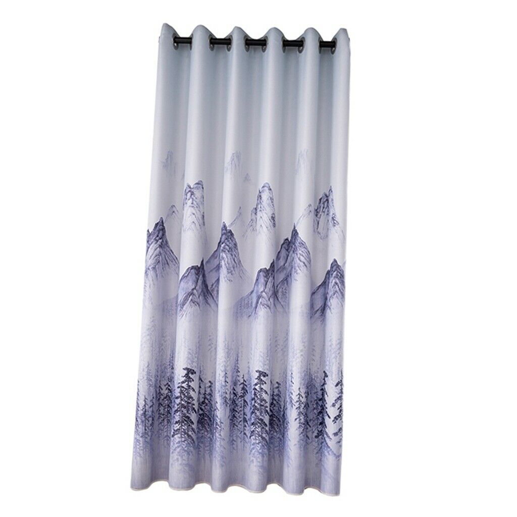 Punching Thicken Printing Curtain Blackout Drapes100x200cm Blue landscape
