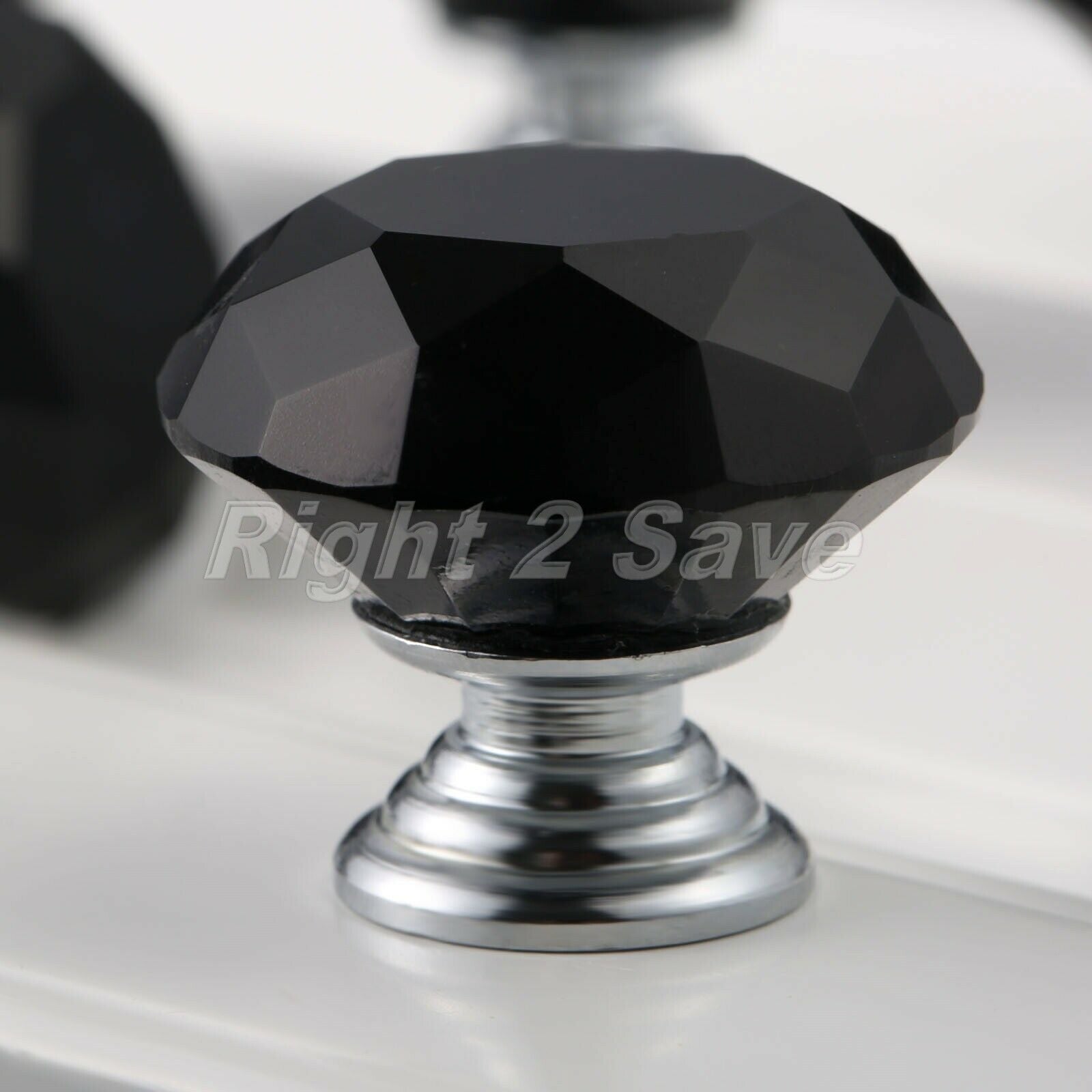 Black Knobs Crystal Glass Handle Drawer Cabinet Dresser Furniture Pull Dia 30mm