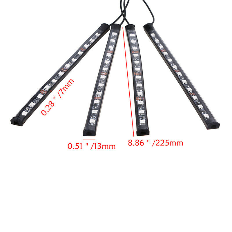 4PCS 12LED Car SUV Interior Decor Neon Atmosphere Light Strip Remote Control