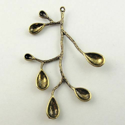Lot of (x6) Antiqued Bronze Brass Tree Branch Craft Pendant Jewelry 52x31mm