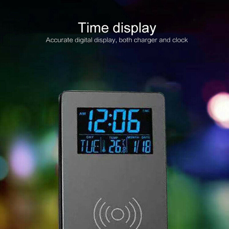 3-in-1 Wireless Charger Desktop Stand Pad with Digital Clock Time TemperaturBDA