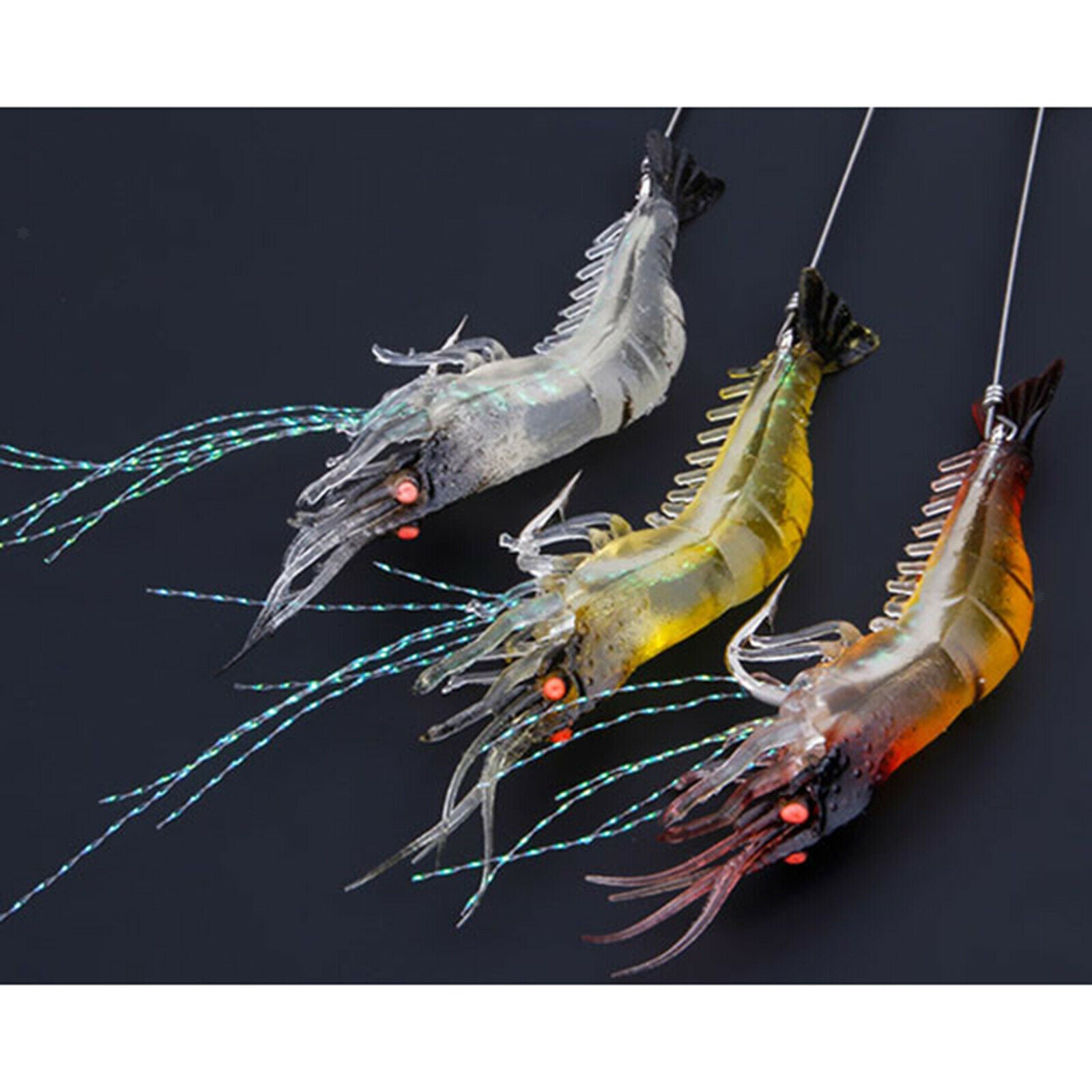 3x Shrimp Lures Bait Fishing Simulation Shrimp Saltwater Hook Luminous