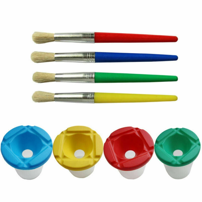Childrens 4x Non Spill Paint Pots For Kids Assorted Coloured Lids Art and Crafts