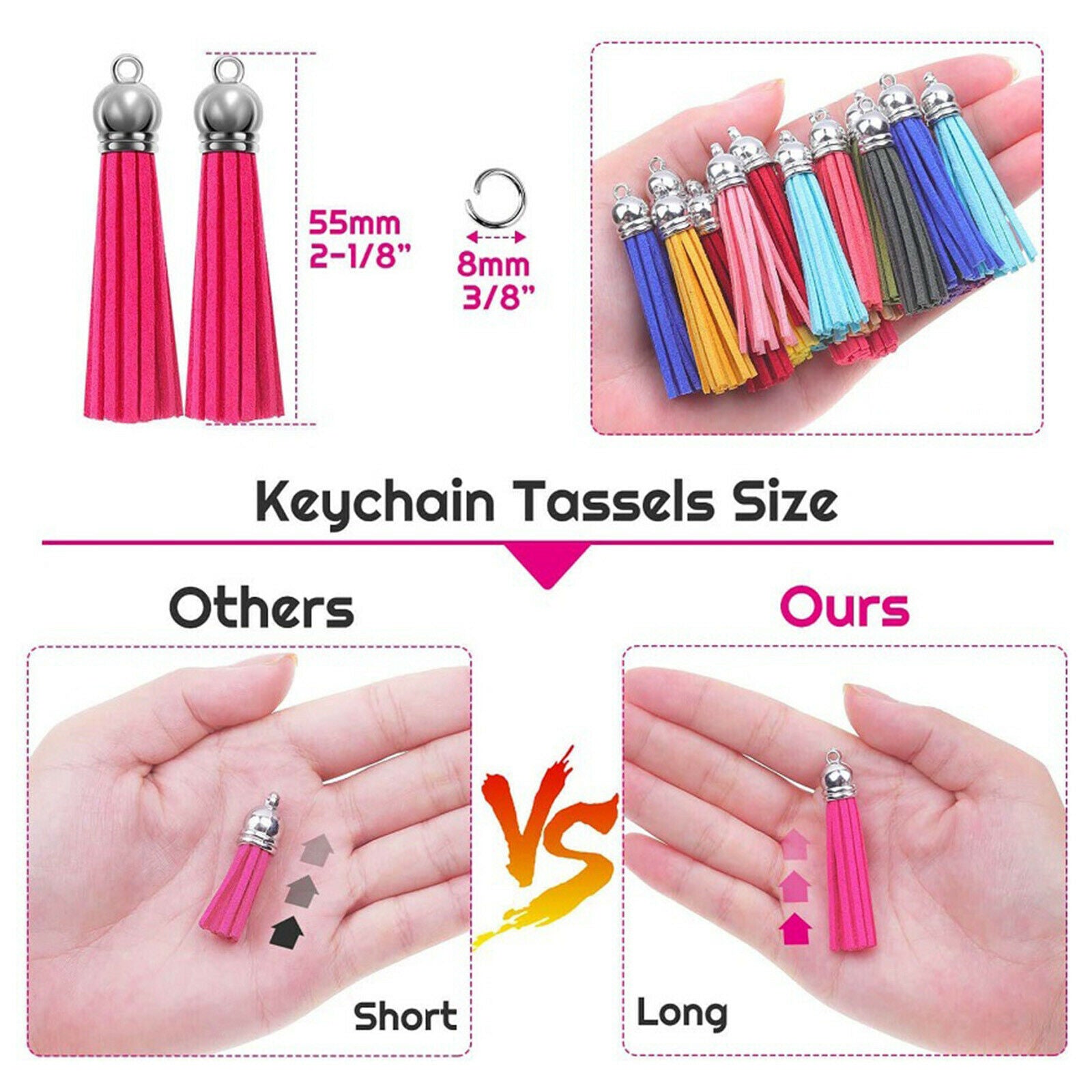 50 Pieces Colored Leather Keychain Tassels Pendants DIY Fringe DIY Craft