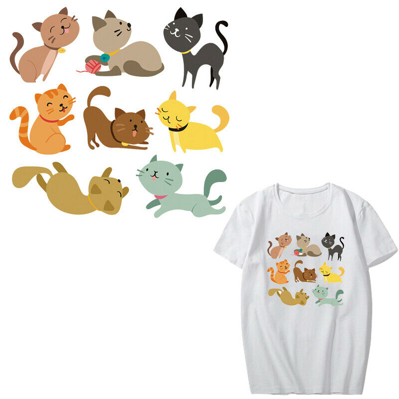 Cat Iron on Patches Heat Transfer Stickers DIY Tops Bad Pb