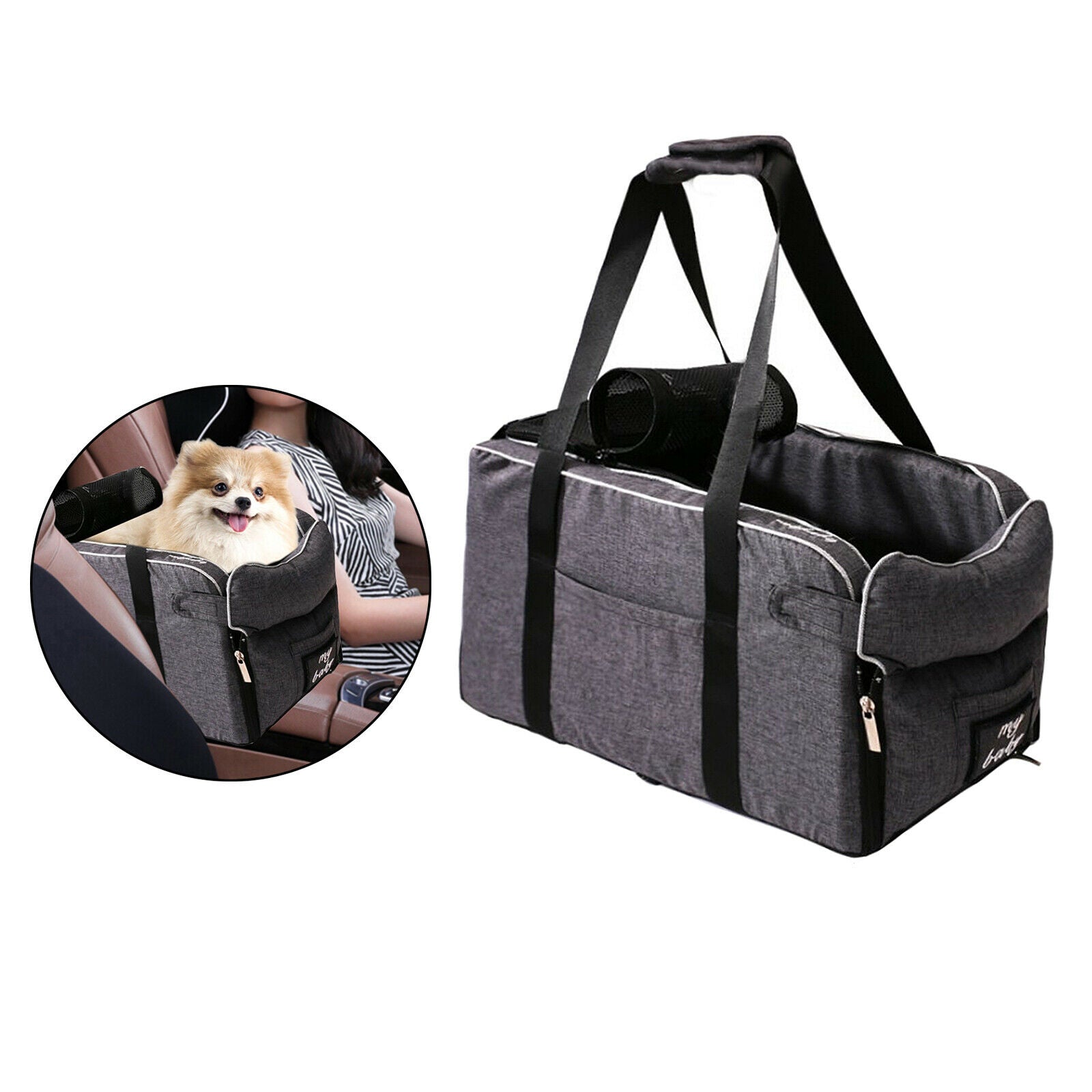 Dog Car Carrier Soft Pet Booster Seat Crate for Small Pets Car Armrest Cage Gray