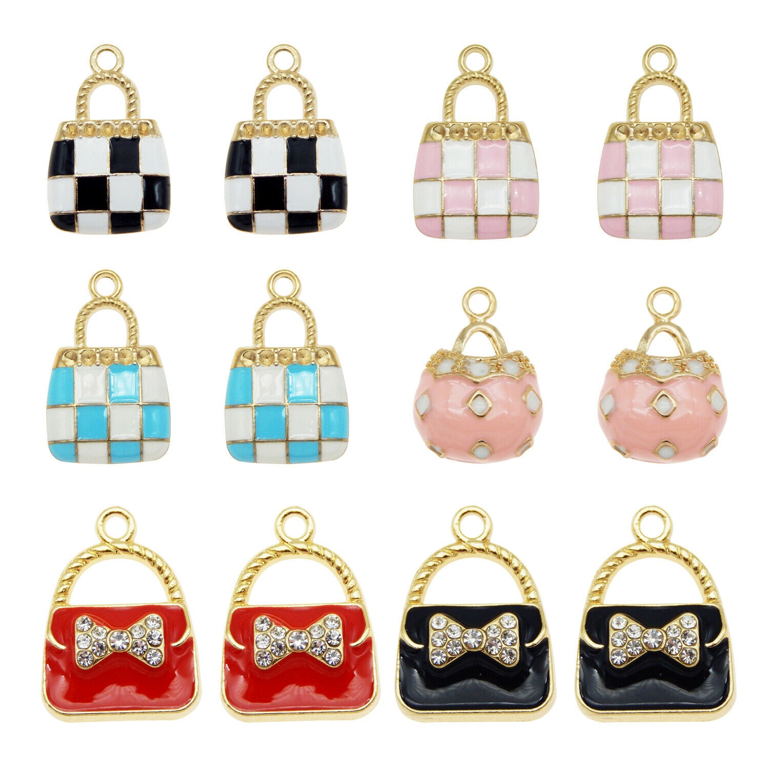 12PCS/Pack Mixed Assorted Bag Handbags Enamel Plated Charms Pendant DIY Findings
