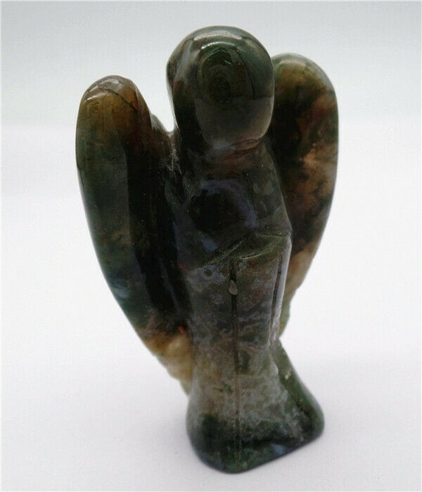 50x30x19mm Natural Moss Agate Carved Angel Statue Healing Home Decoration HH8107
