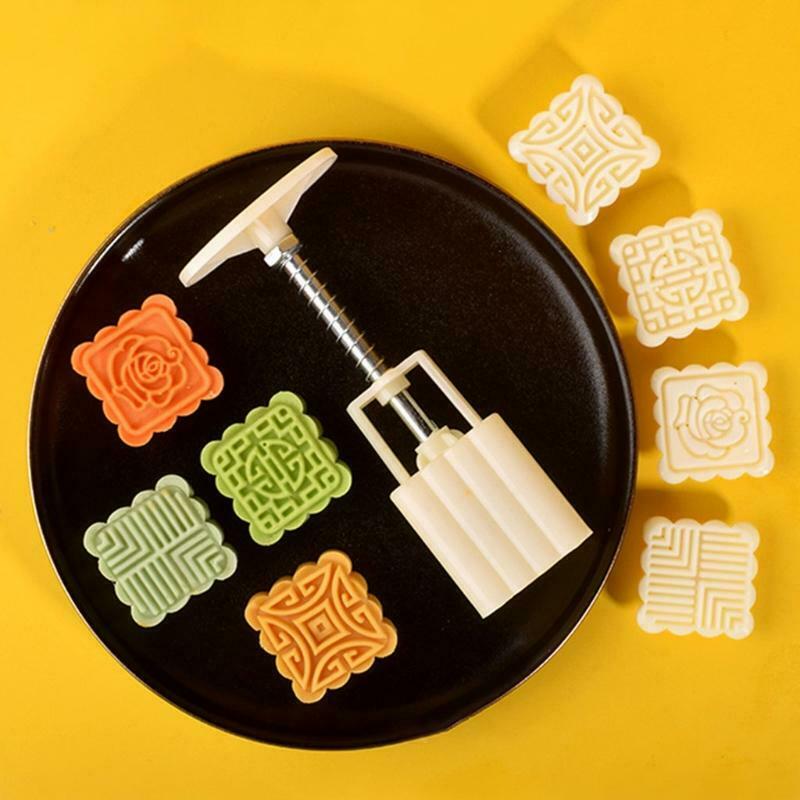 50g 4pcs Square Stamps Hand-Pressure Moon Cake Mould Mid Autumn Festival DIY