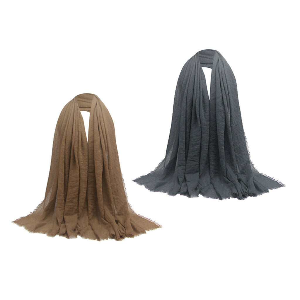 2 Pieces Womens Fashion Long Scarf Crinkle Hijab Shawl Headscarf Headwrap