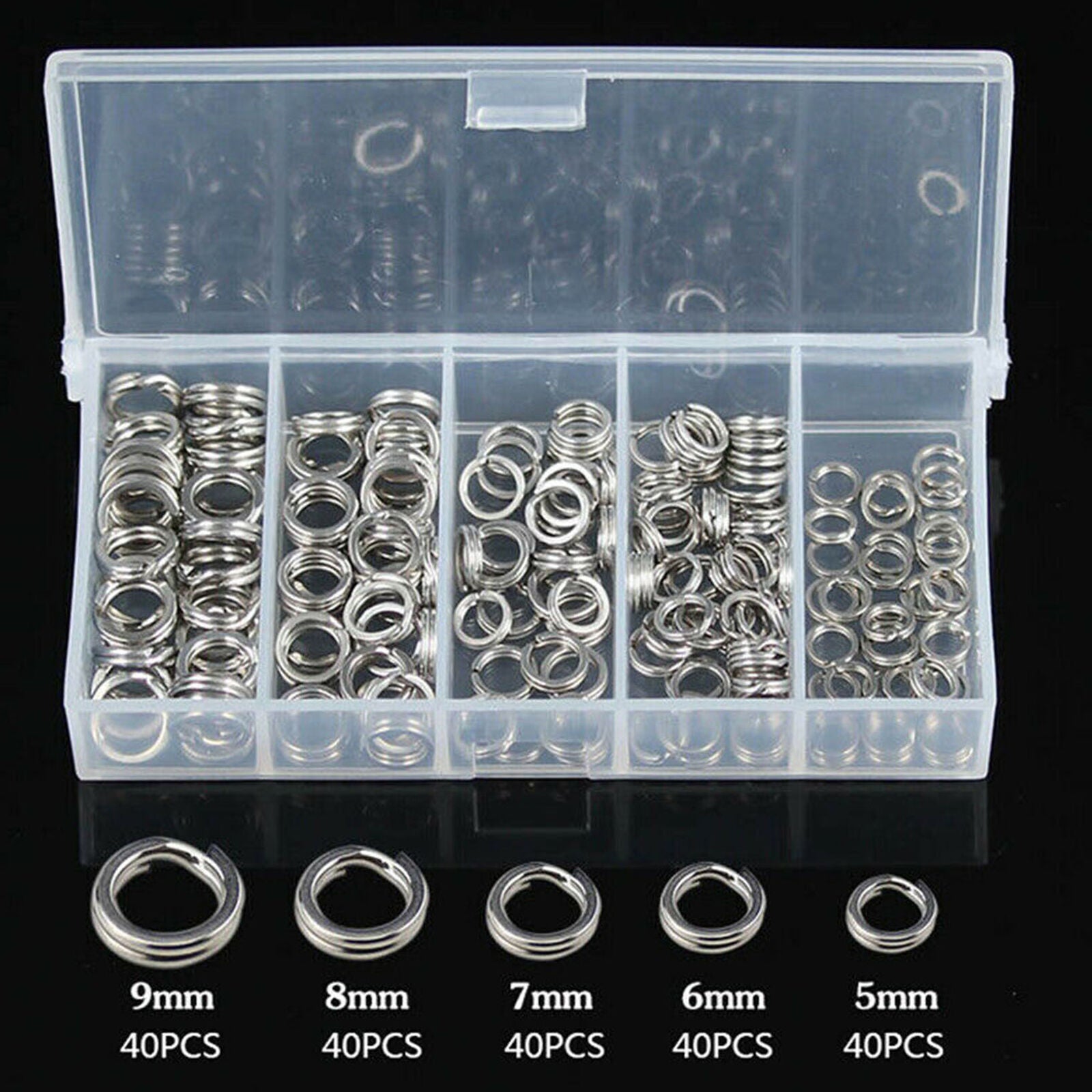 200pcs Fishing Snap Rings Fishing Lures Stainless Steel Split Ring 5mm-9mm Parts