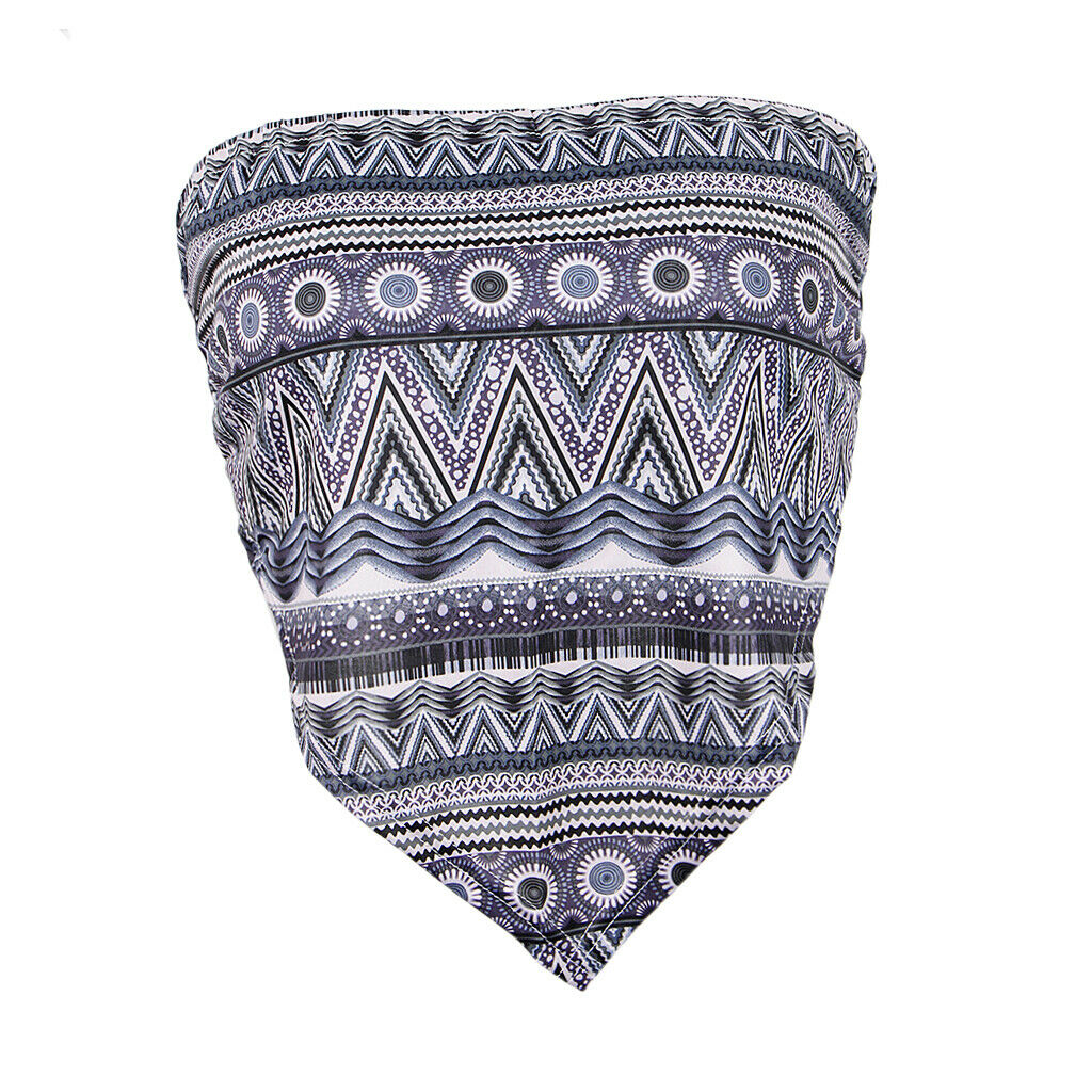 Boho Lady Strapless Ethnic Print Tube Top Backless Wrap Tank Vest Black gray