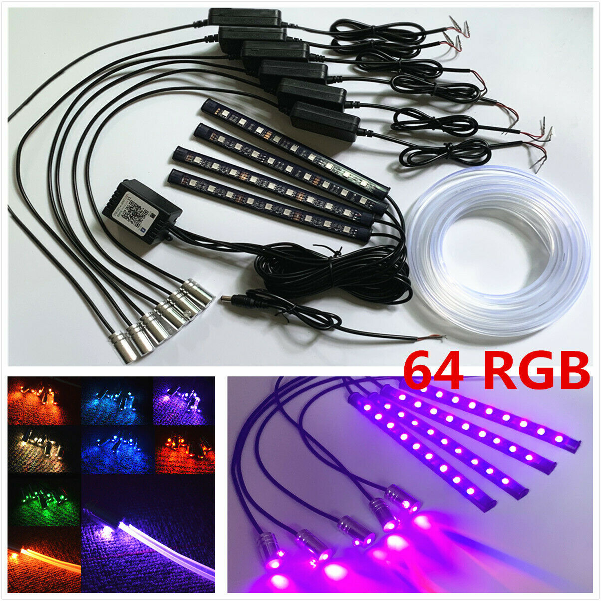 10Pcs NO Threading Ambient Light Car Atmosphere Light Lamp APP Control 64 Colors