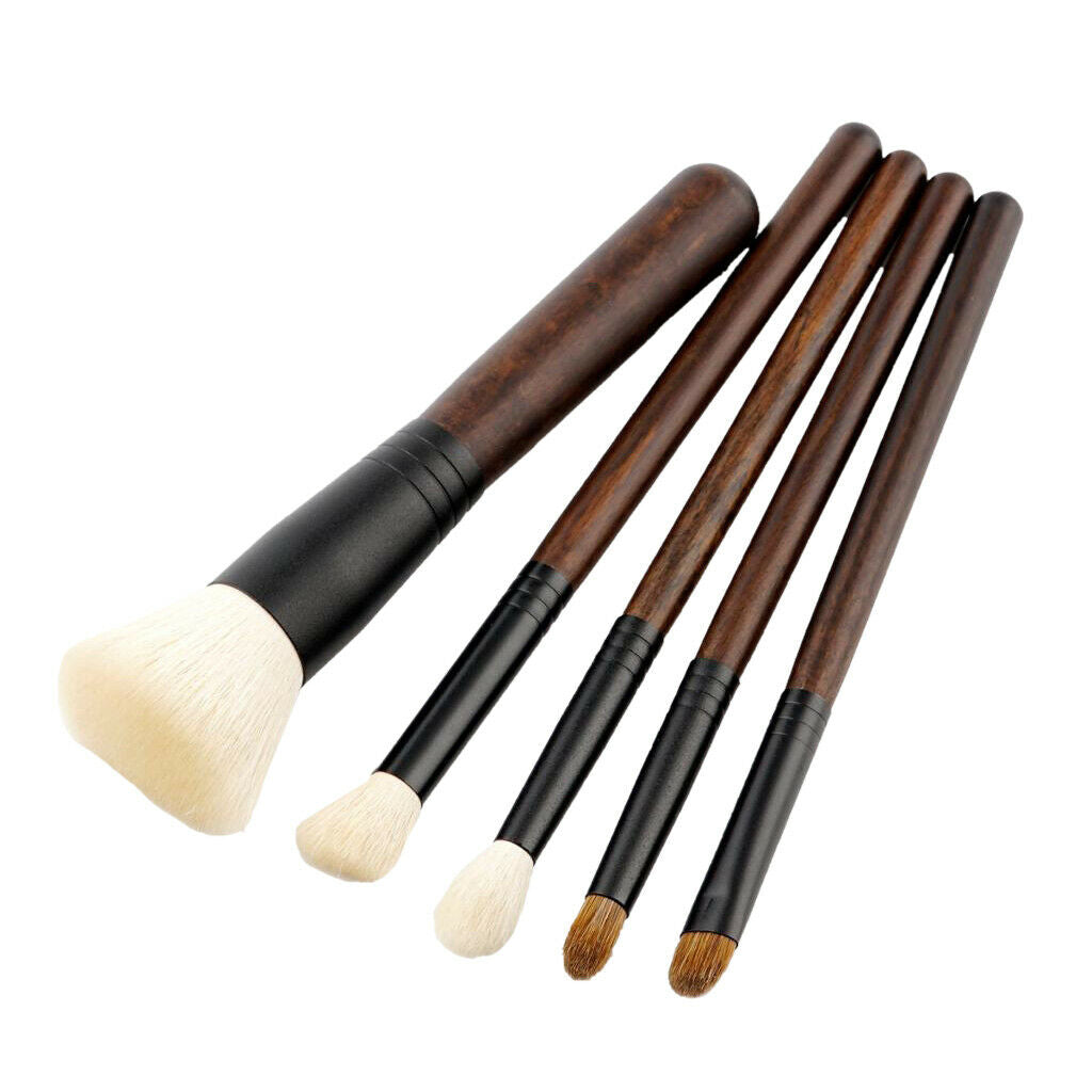 5 Pieces Premium Makeup Brush Blush Foundation Eyeshadow Lip Tool Wooden Box